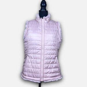 Nicole Miller Reversible Puffer Vest - Soft Fluffy Pale Pink Deep Pockets